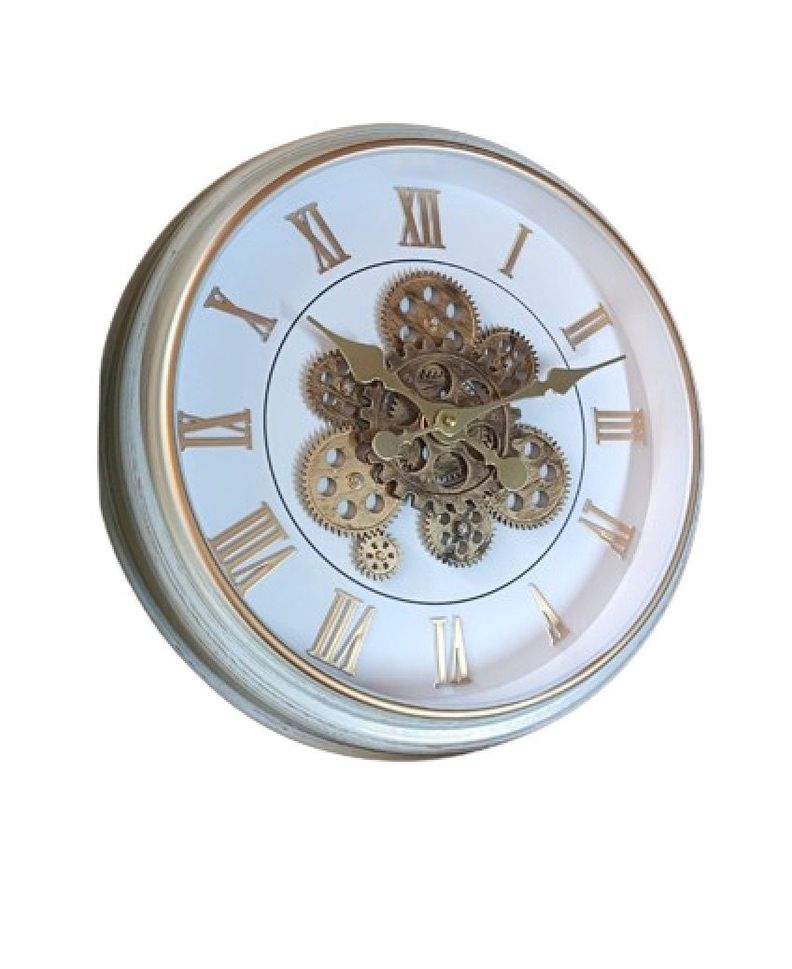 Reloj Mural Doble Mecanismo Independiente Cobre Marco Celeste-1
