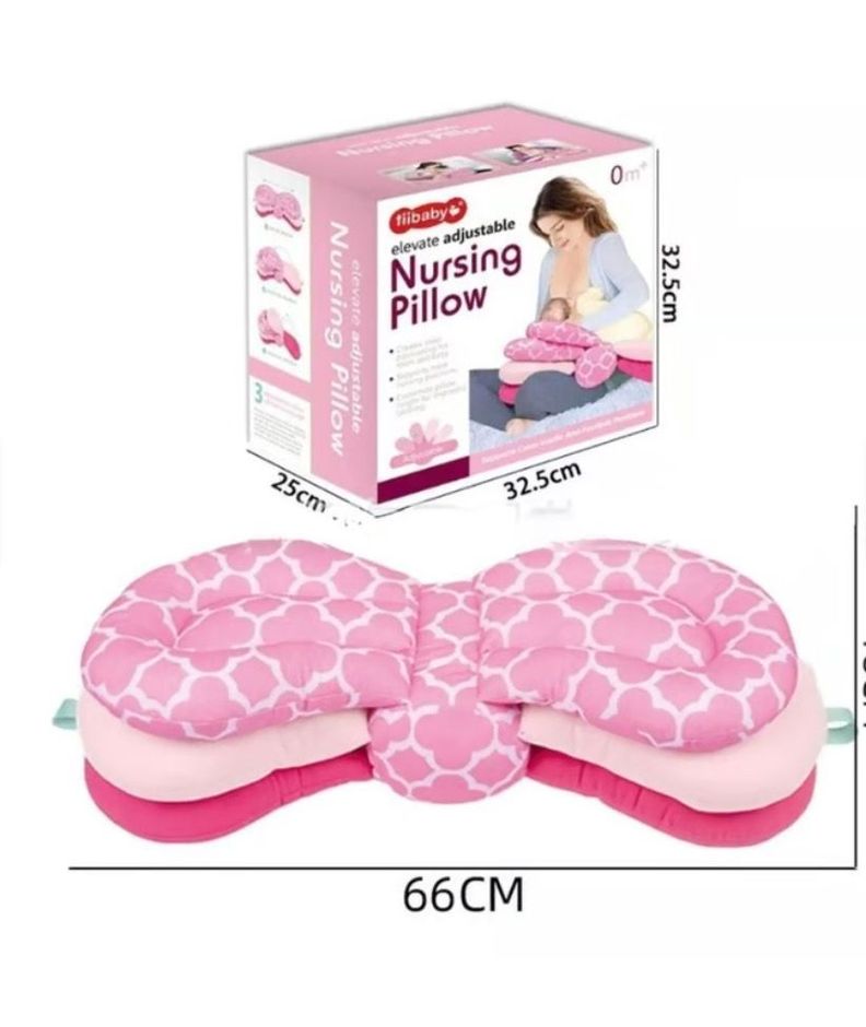 Almohada de Lactancia Ajustable 3 Niveles Multiuso Rosado-1