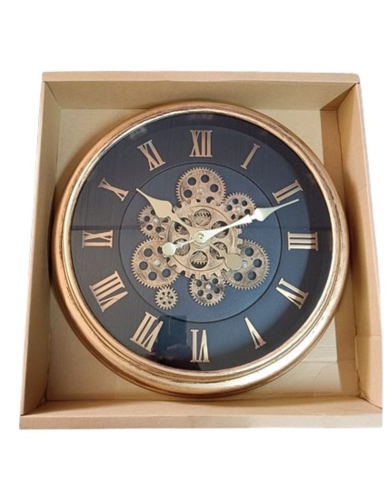 Reloj Mural Doble Mecanismo Funcional Independiente Cobre Fondo Negro-0