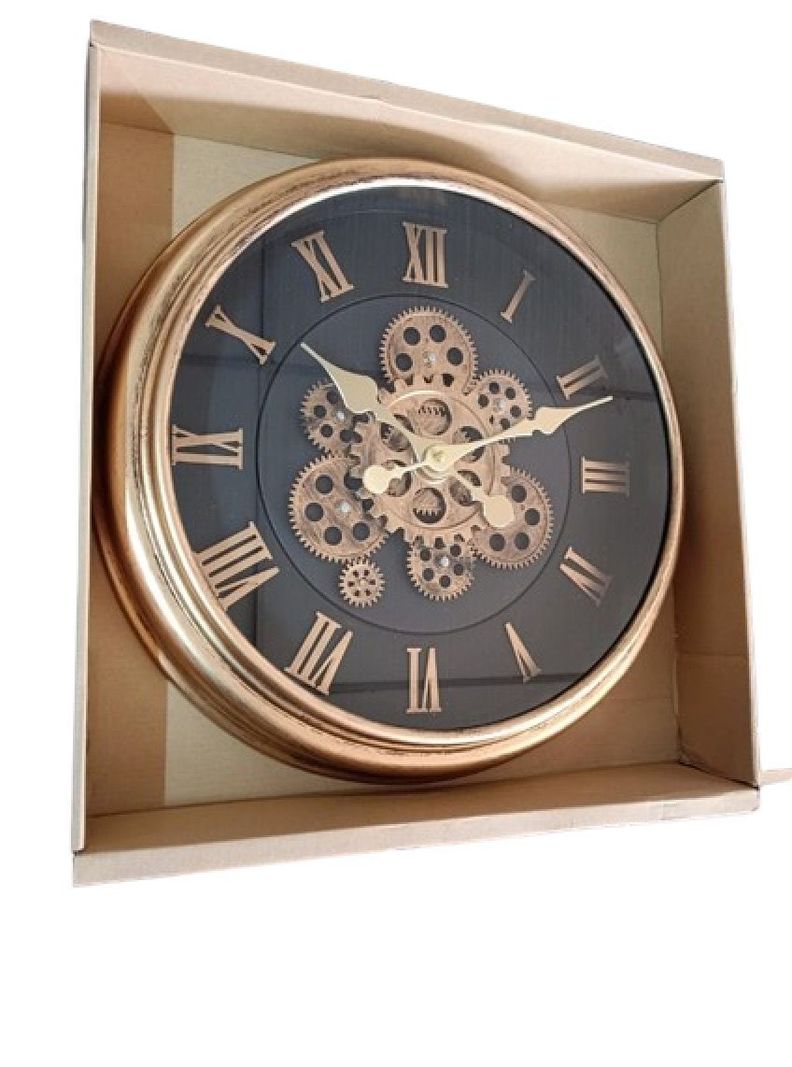 Reloj Mural Doble Mecanismo Funcional Independiente Cobre Fondo Negro-1