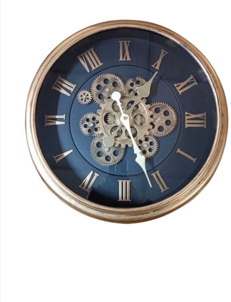 Reloj Mural Doble Mecanismo Funcional Independiente Cobre Fondo Negro-2