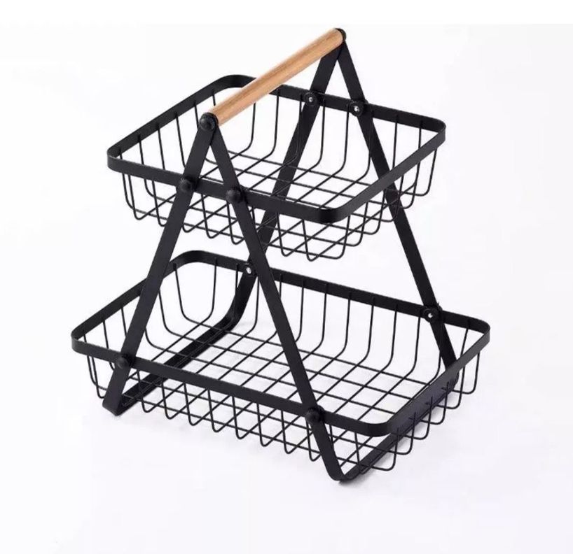 Frutero De Mesa Canasto Para Frutas Cocina Hogar 2 Niveles Color Negro-0