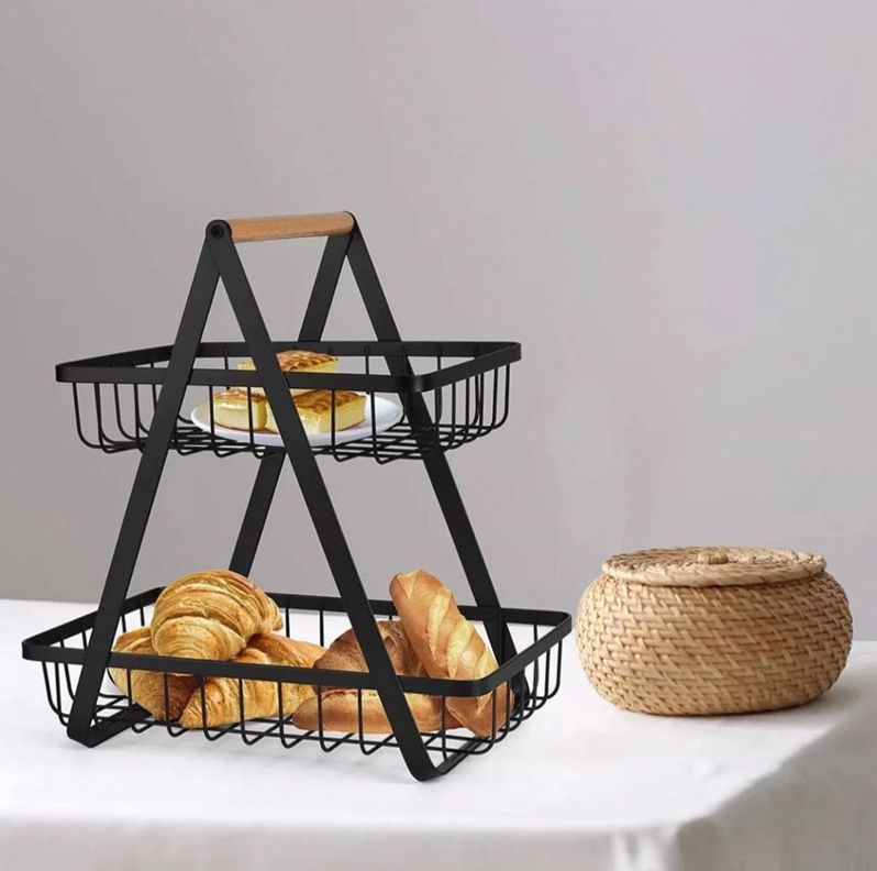 Frutero De Mesa Canasto Para Frutas Cocina Hogar 2 Niveles Color Negro-1