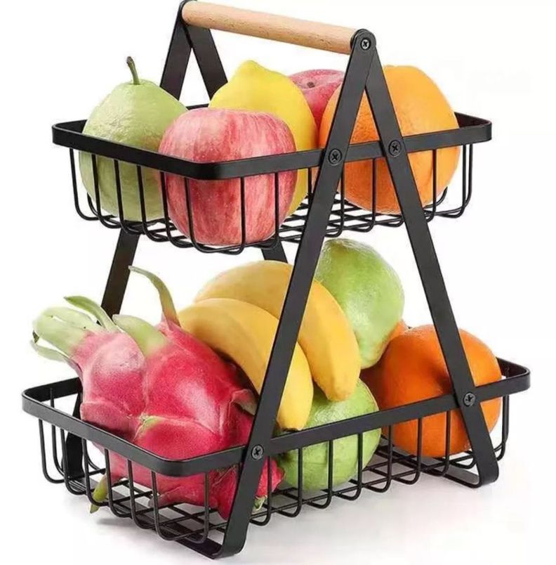 Frutero De Mesa Canasto Para Frutas Cocina Hogar 2 Niveles Color Negro-2