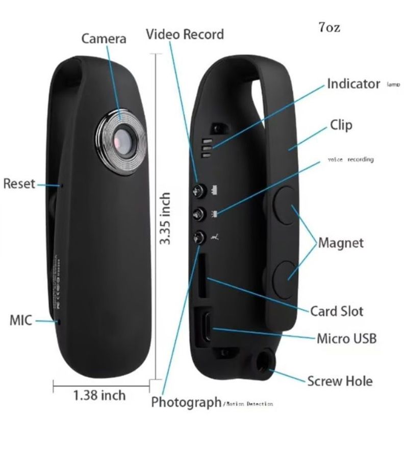 Cámara portátil con Clip Trasero HD 4K-4