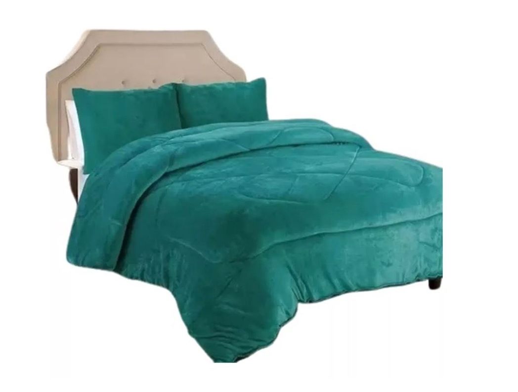 Cubrecama Sherpa Coral 2,00 x 2,30 VERDE LISO 2P-1