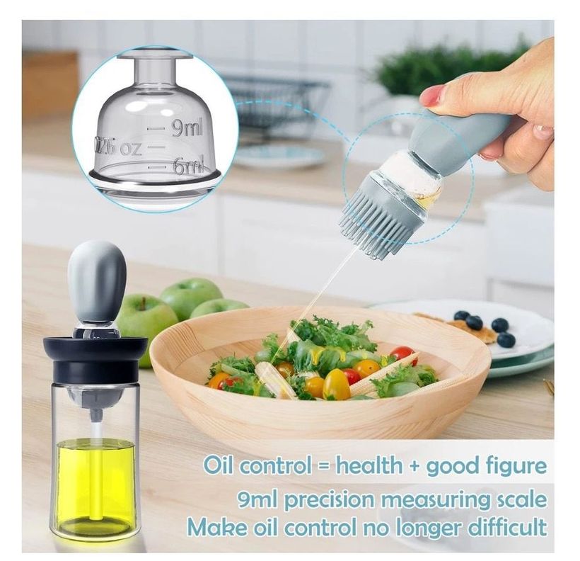 Botella de Aceite Rellenable Cepillo de Silicona 350 Ml Celeste-3