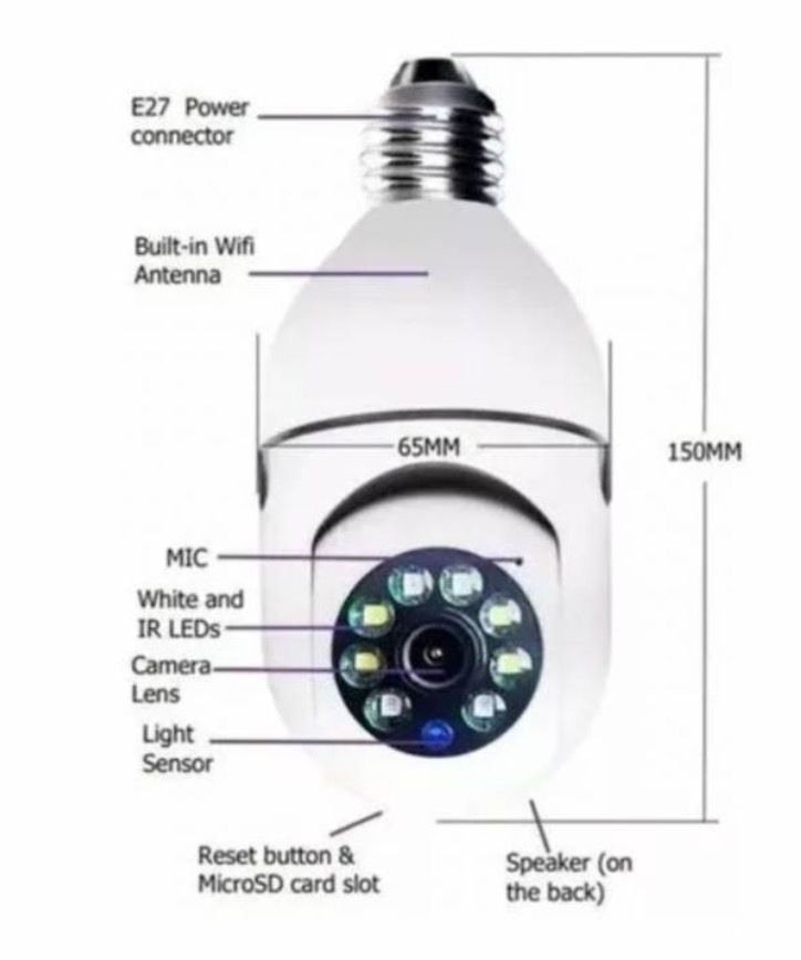 Camara IP Ampolleta Motorizada 360° E27 1080P-1