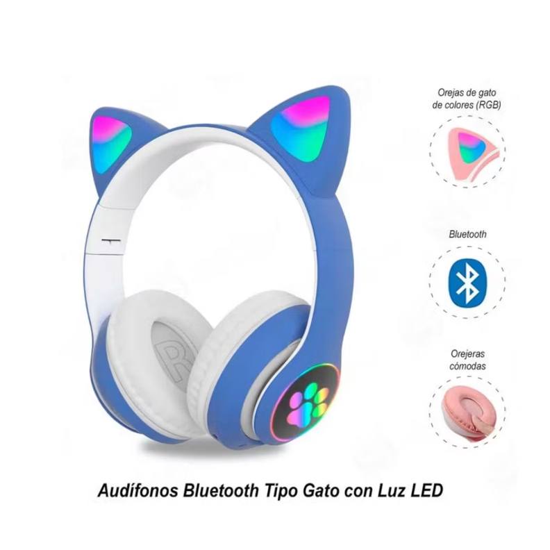 Audifonos Oreja de Gato Con Luz - Azul-2