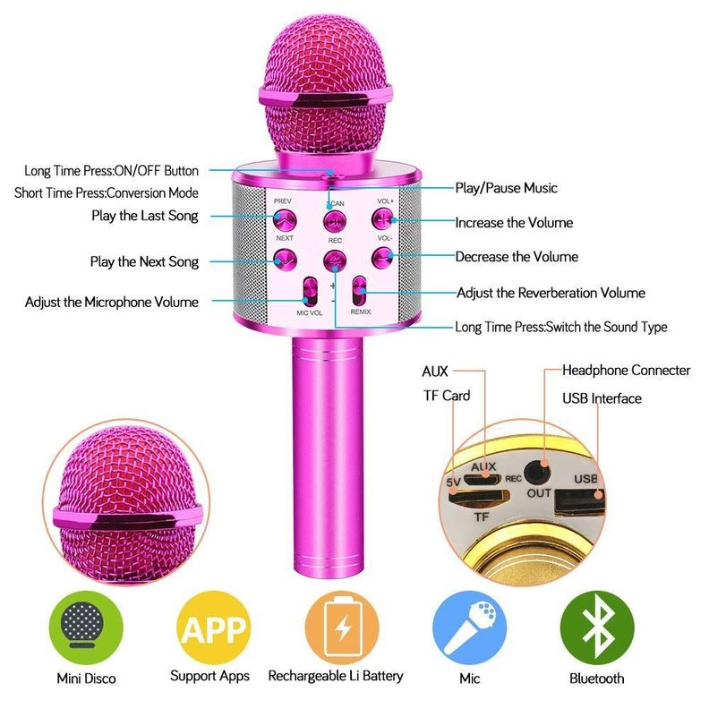Micrófono Karaoke con Parlante Bluetooth Rosa-1