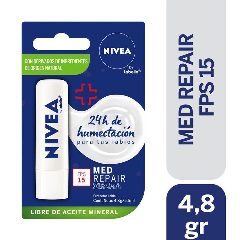 Balsamo Labial Nivea Med Repair SPF15 4,8Gr Transparente