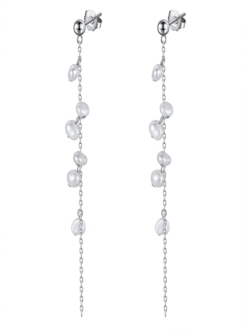 Aro largo con perlas blancas, plata 925-0