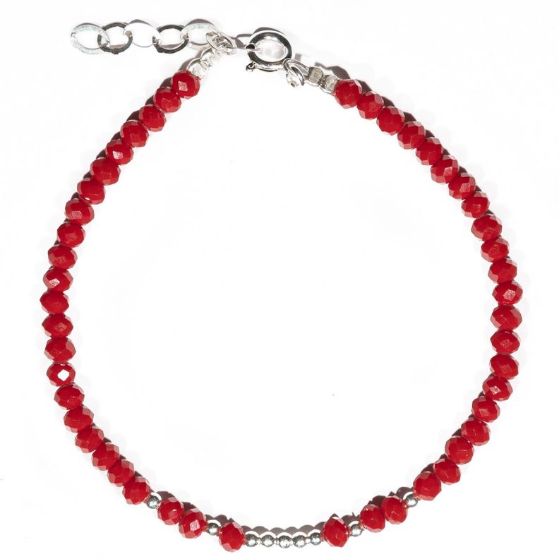 Pulsera cristales rojos 9 bolitas plata-0