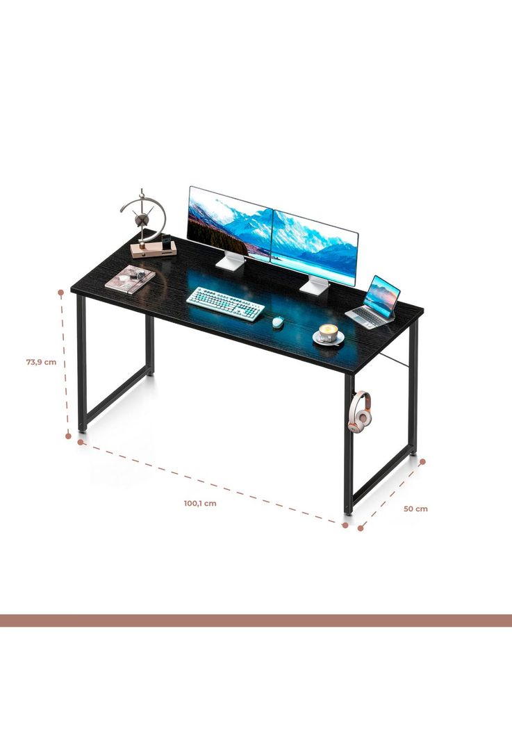 Escritorio Home Office Resistente Madera Negra 100cm-3