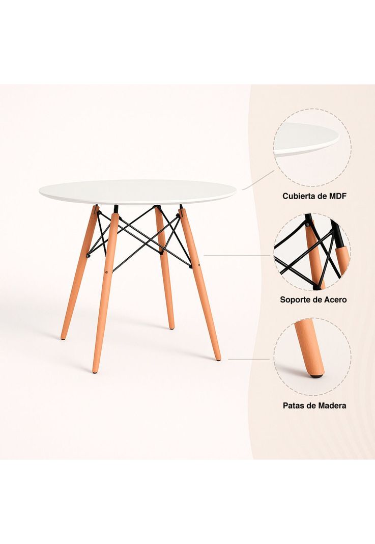Mesa de Comedor Eames 80cm redonda - Blanca-4
