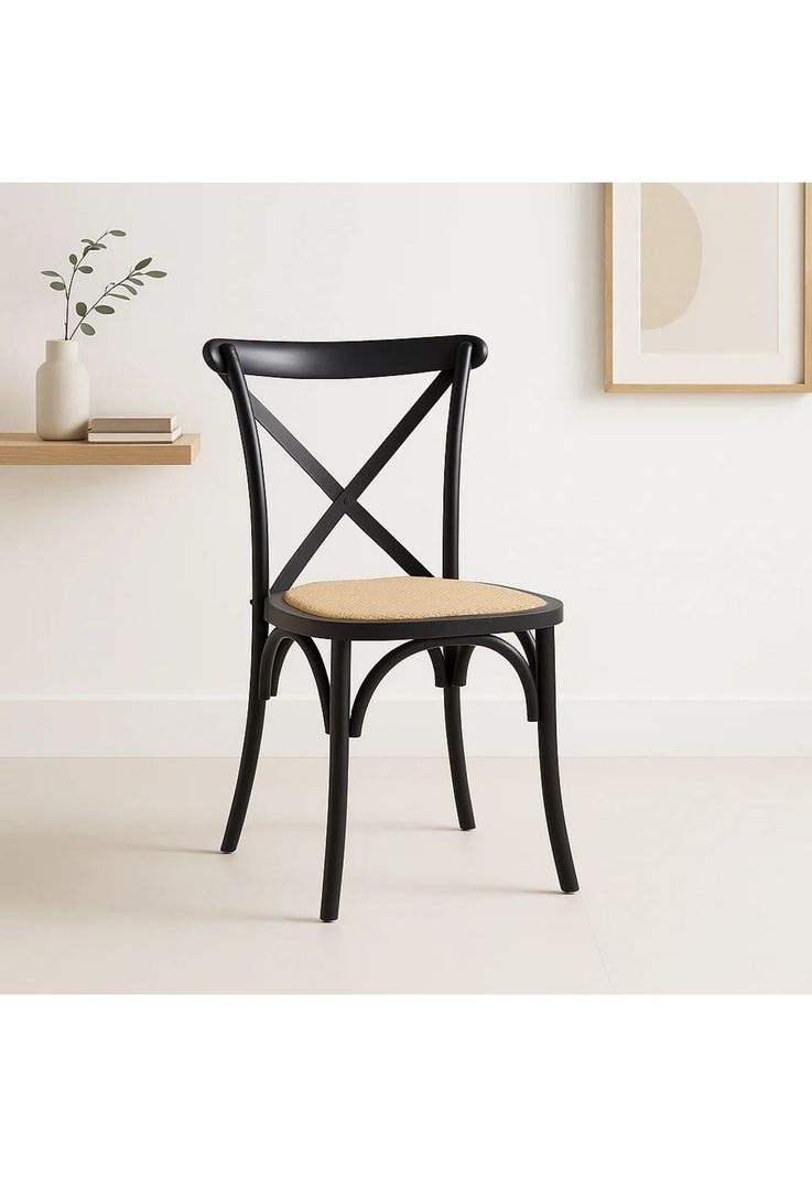 Silla Crossback Madera Rattan Negra-1