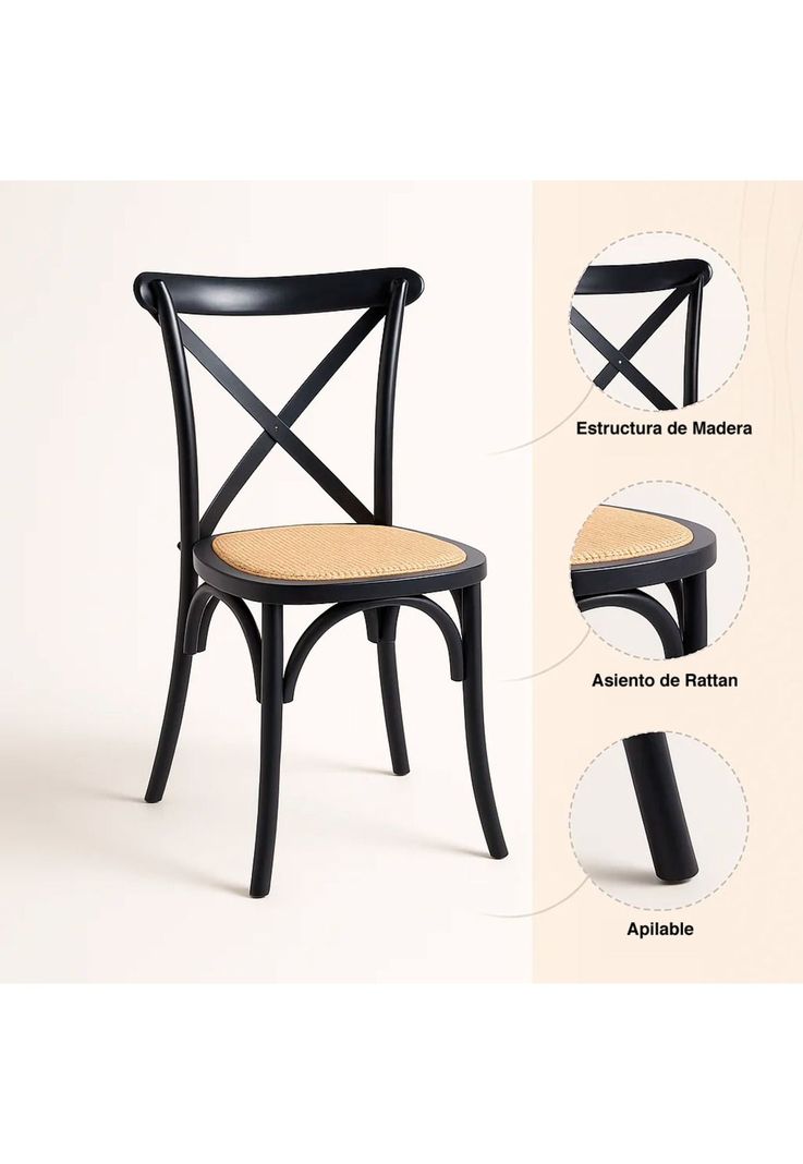 Silla Crossback Madera Rattan Negra-4