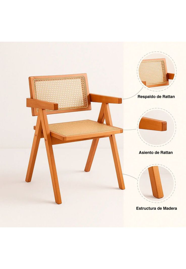 Silla Sitial Butaca Chandigarh Madera Rattan Natural-4