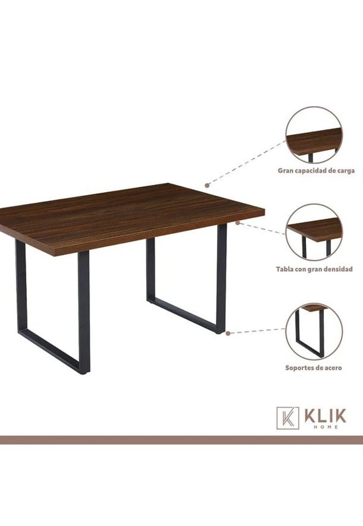 Comedor Industrial 140x90 Oscura + 6 Sillas Tolix Negras con Asiento de Madera Oscura Walnut-2