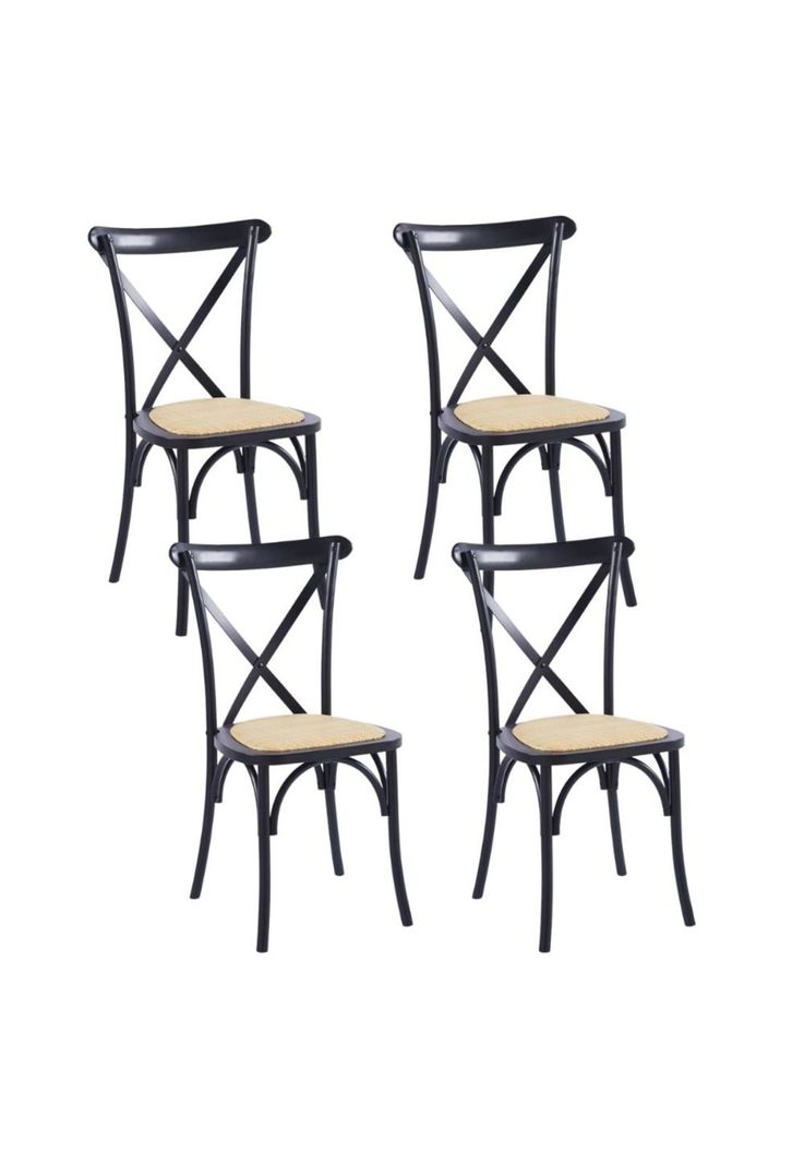 Pack de 4 Sillas Crossback Madera Rattan Negras-0