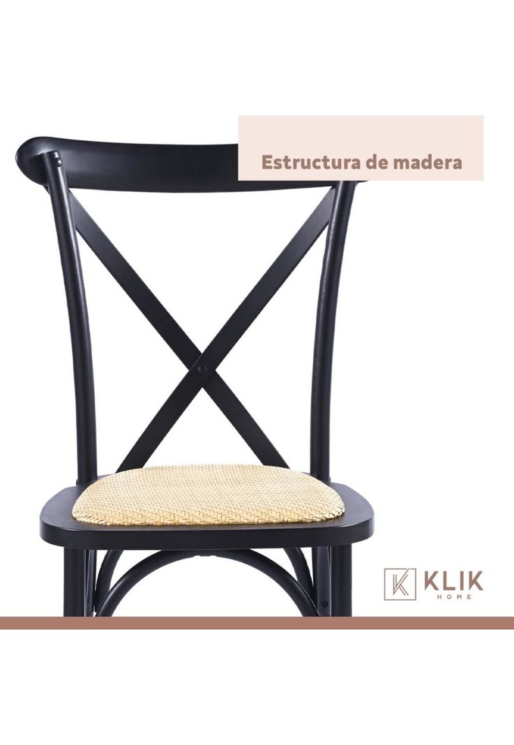 Pack de 4 Sillas Crossback Madera Rattan Negras-4