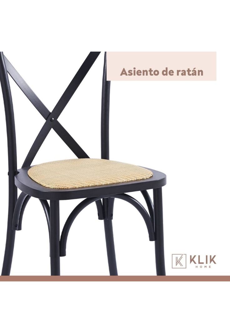 Pack de 4 Sillas Crossback Madera Rattan Negras-5