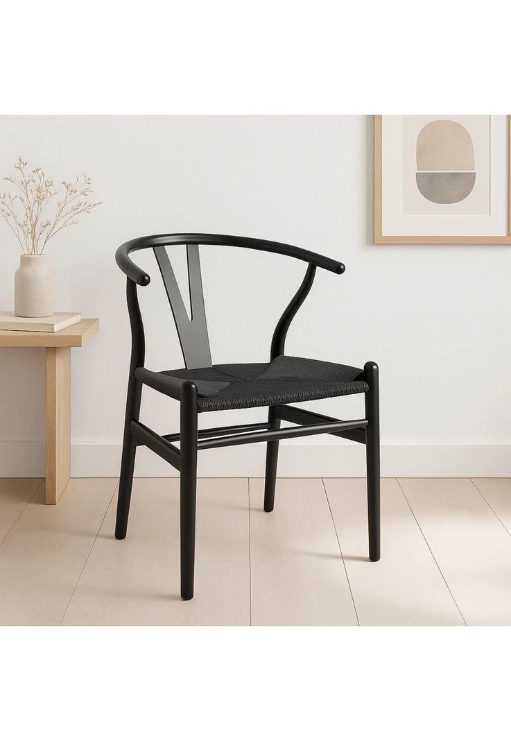 Silla Wishbone Madera Negra y Asiento Negro-1