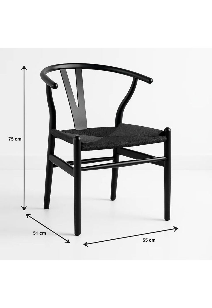 Silla Wishbone Madera Negra y Asiento Negro-3