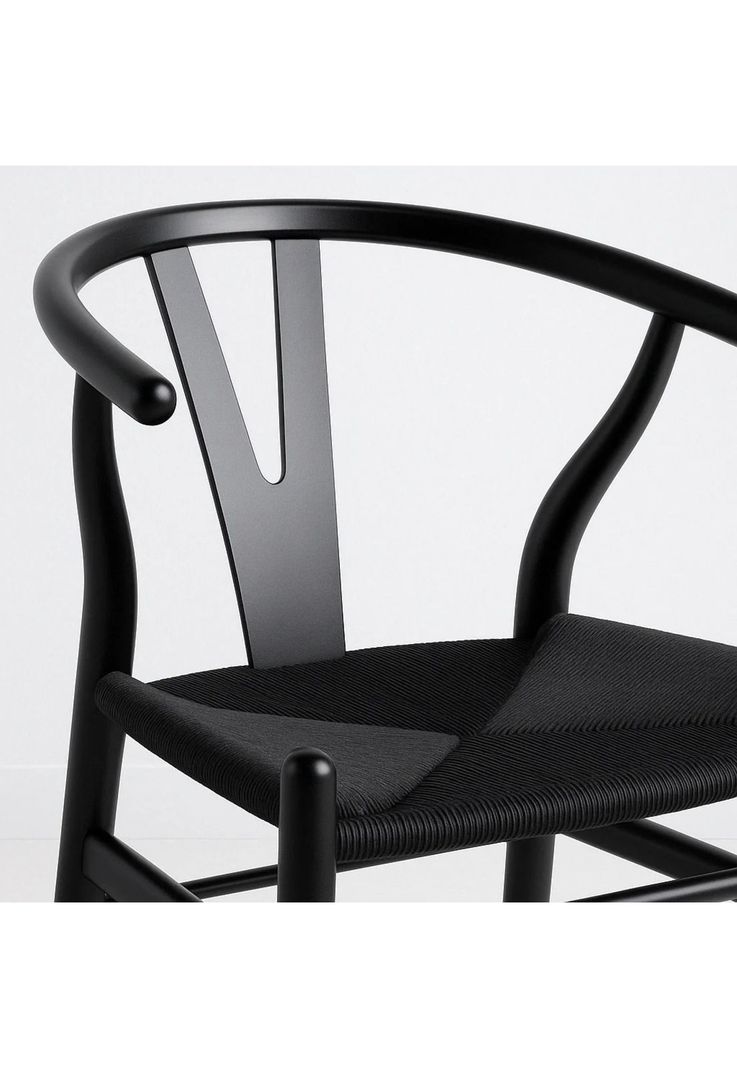 Silla Wishbone Madera Negra y Asiento Negro-5