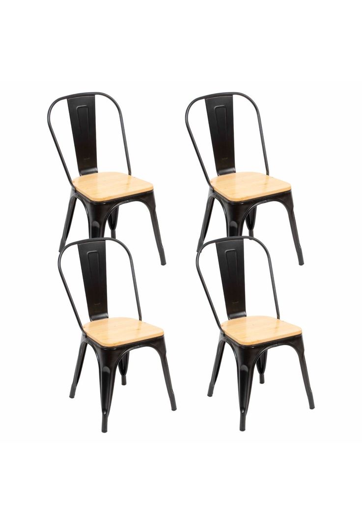 Pack de 4 sillas Tolix con asiento de madera Clara - Negras-0
