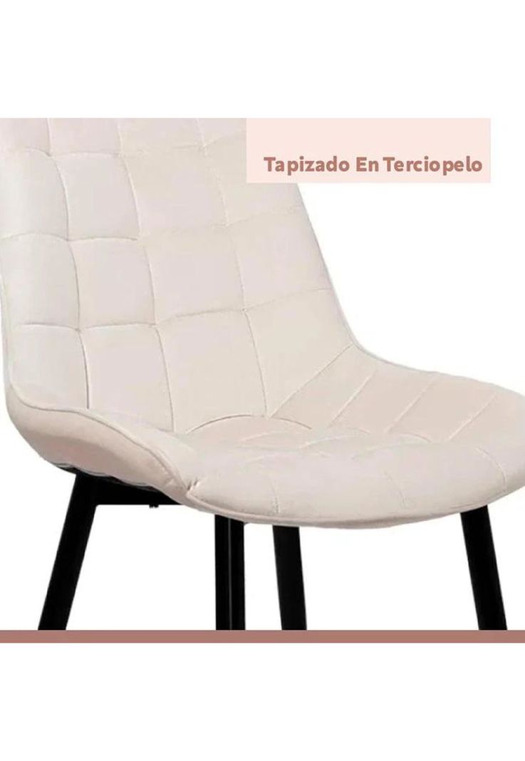 Mesa de comedor redonda de vidrio Cross 120cm + 5 Silla Macron Terciopelo - Beige-6