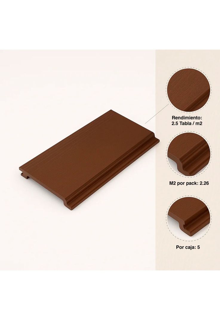 Pack de 5 Revestimientos Siding Plano WPC exterior Color Madera Oscura-4