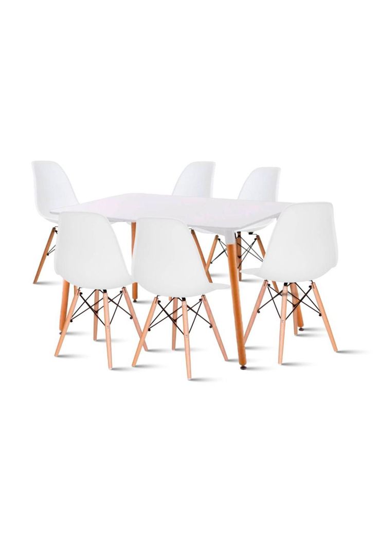 Comedor Mesa de 120x80 Rectangular Blanca + 6 Sillas Eames - Blancas-0