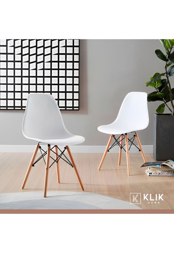 Comedor Mesa de 120x80 Rectangular Blanca + 6 Sillas Eames - Blancas-1
