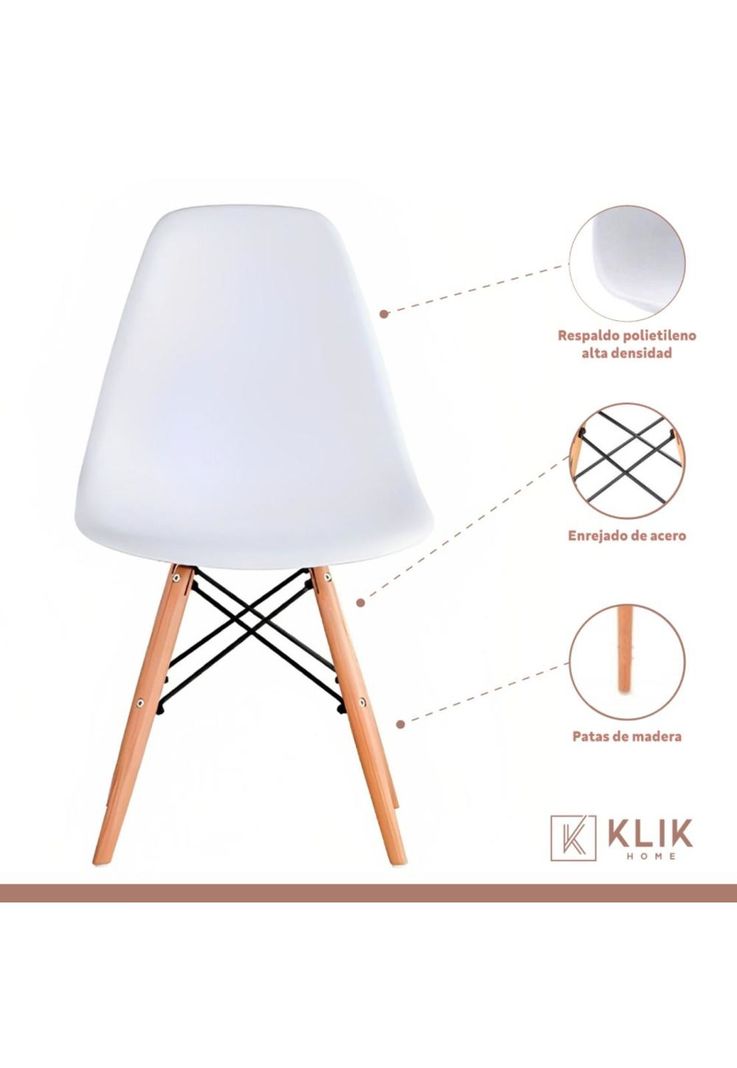 Comedor Mesa de 120x80 Rectangular Blanca + 6 Sillas Eames - Blancas-2