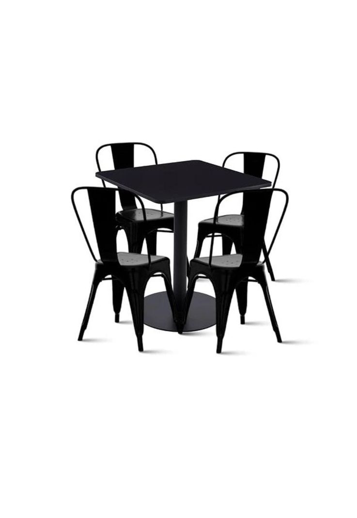 Mesa restaurant 70x70 Tubo Metal cubierta MDF + 4 Sillas Tolix - Negra-0
