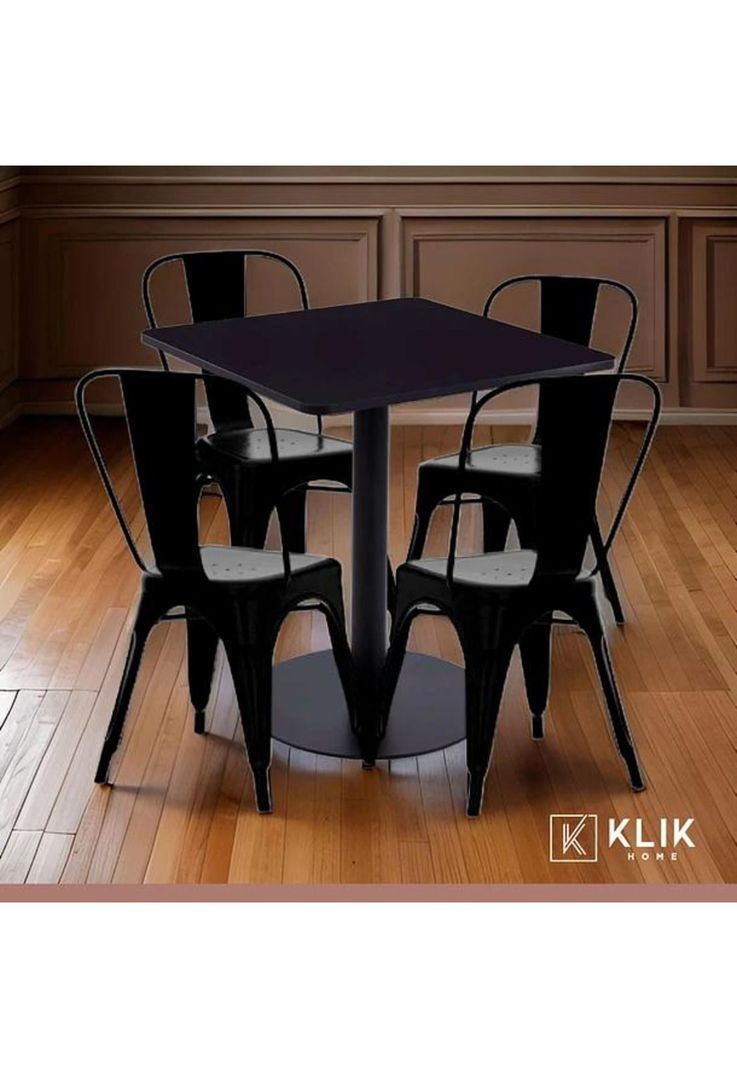 Mesa restaurant 70x70 Tubo Metal cubierta MDF + 4 Sillas Tolix - Negra-1