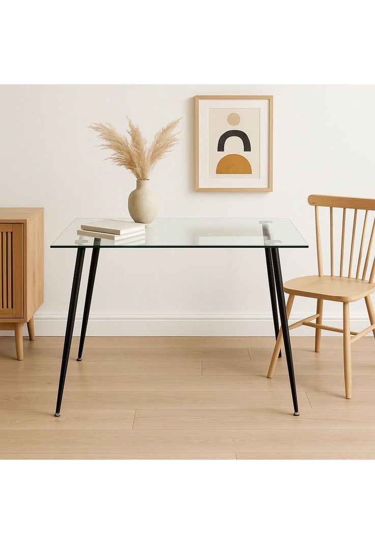 Mesa de Comedor Vidrio Rectangular 120x70 - Patas Oscuras-2