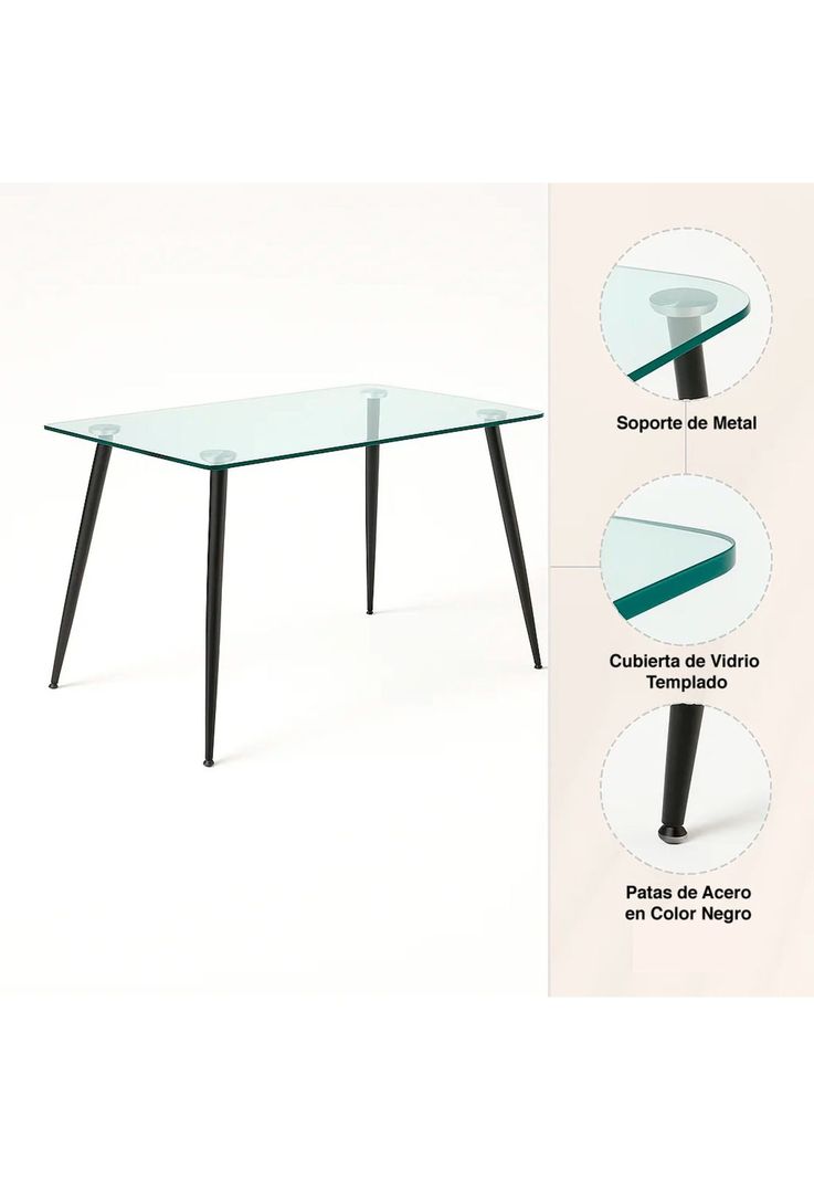 Mesa de Comedor Vidrio Rectangular 120x70 - Patas Oscuras-4