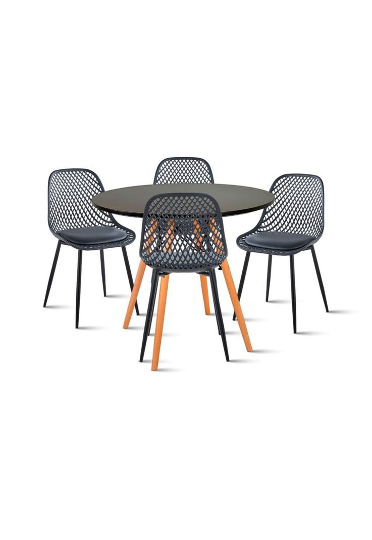 Comedor Mesa Redonda Negra 80cm + 4 Sillas Europa Negras-0