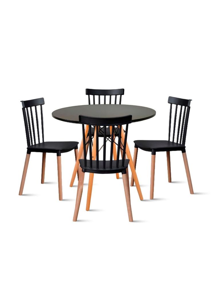 Comedor Mesa Redonda Negra 80cm + 4 Sillas Windsor Negras-0