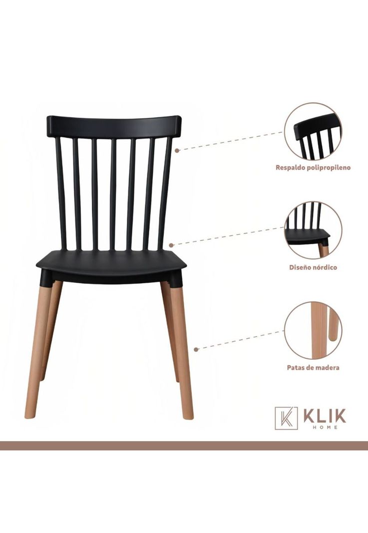 Comedor Mesa Redonda Negra 80cm + 4 Sillas Windsor Negras-2