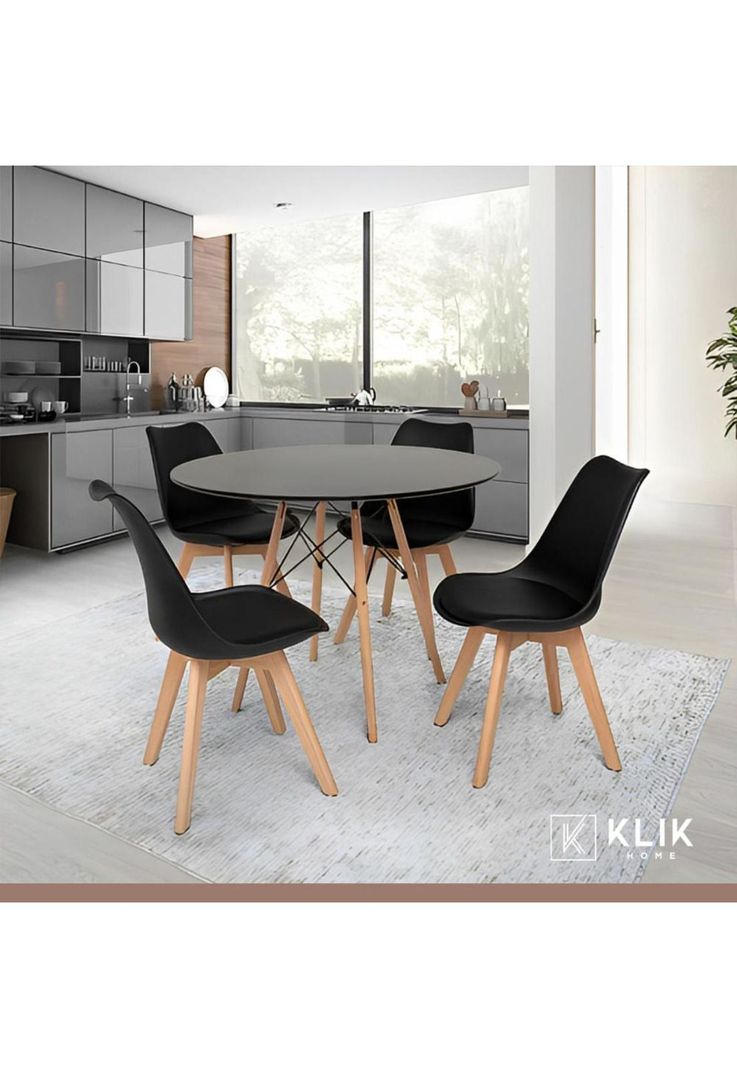 Comedor Eames negro redondo 80cm - 4 Sillas tulip negras-1