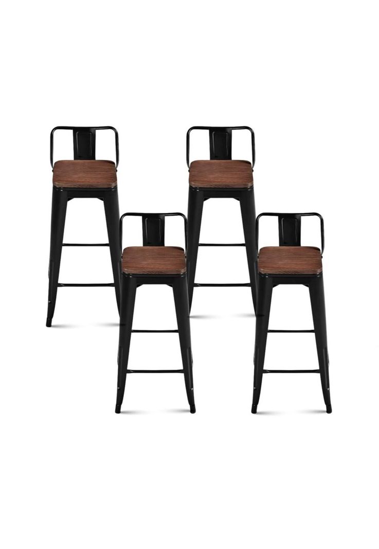 Pack de 4 Taburetes Tolix Con Asiento De Madera Oscura Walnut - Negros-0