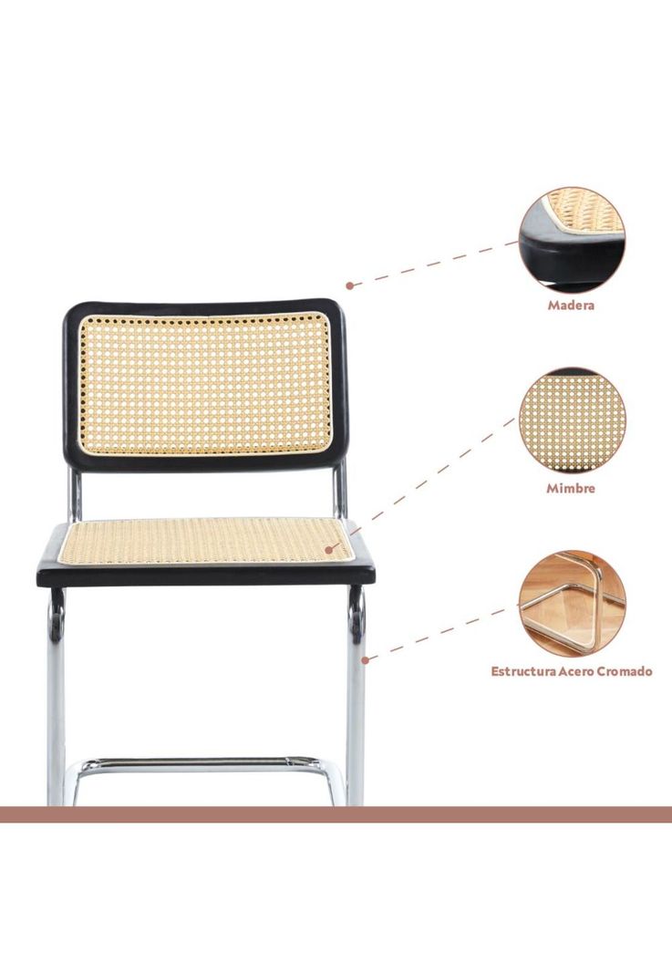 Pack de 2 Sillas Breuer Madera y Rattan - Negras-2