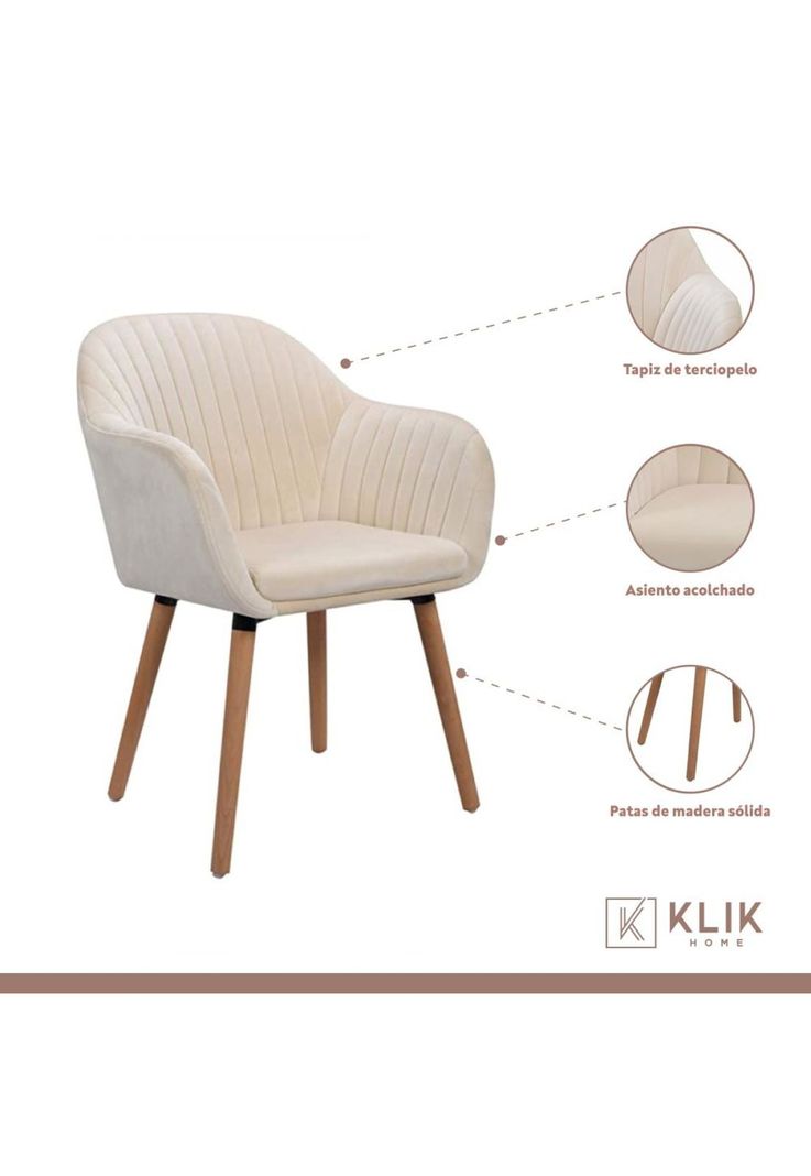Butaca Sitial Poltrona Diamante Terciopelo Acolchado - Beige-2