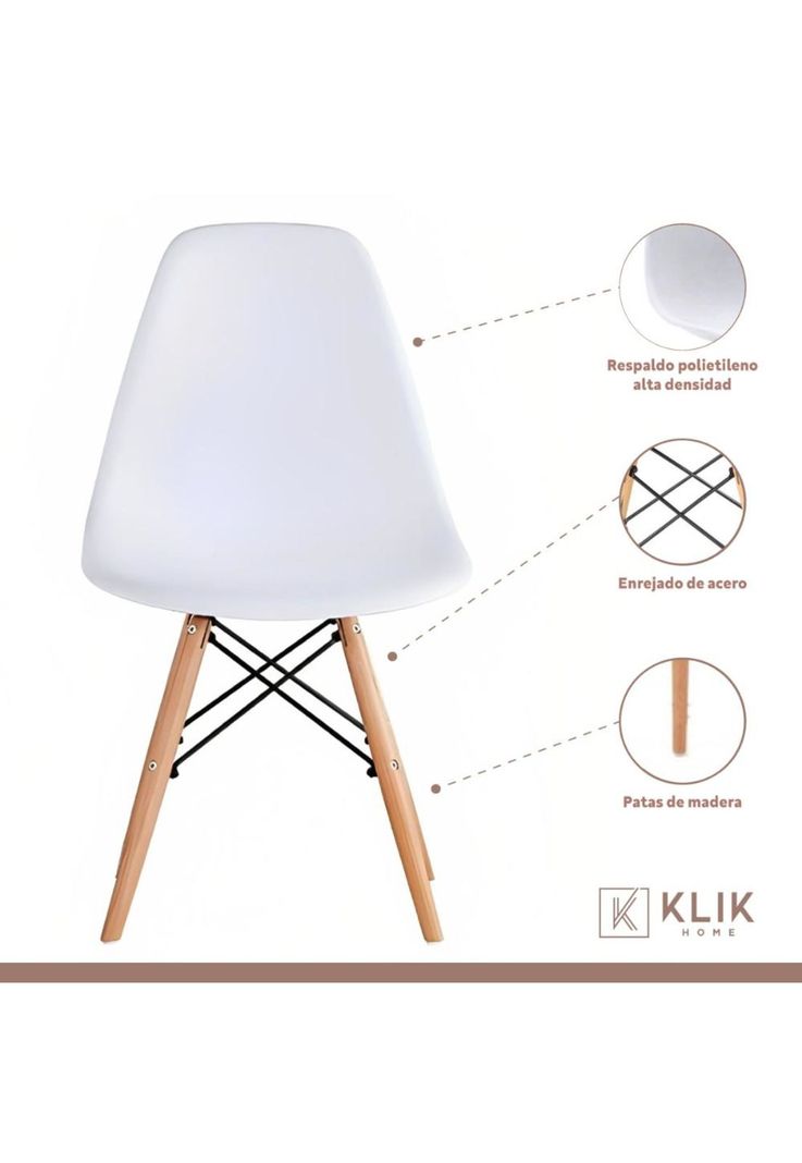 Comedor Mesa de Vidrio Rectangular 120x80 + 6 Sillas Eames Blancas-3