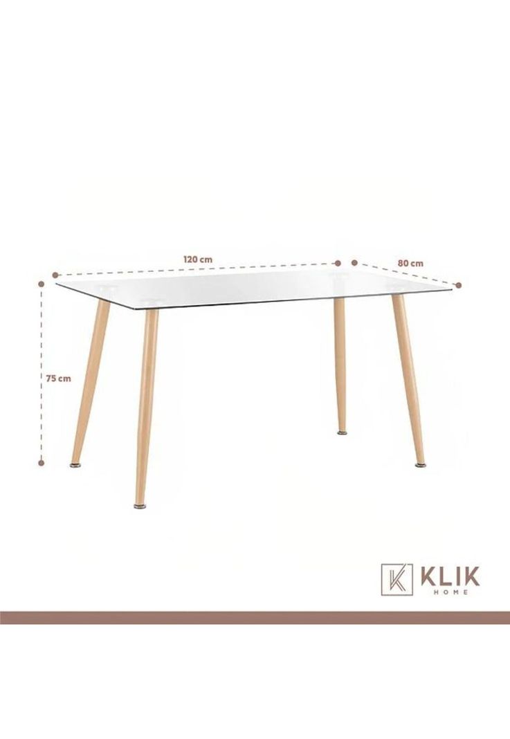 Comedor Mesa de Vidrio Rectangular 120x80 + 6 Sillas Eames Blancas-4