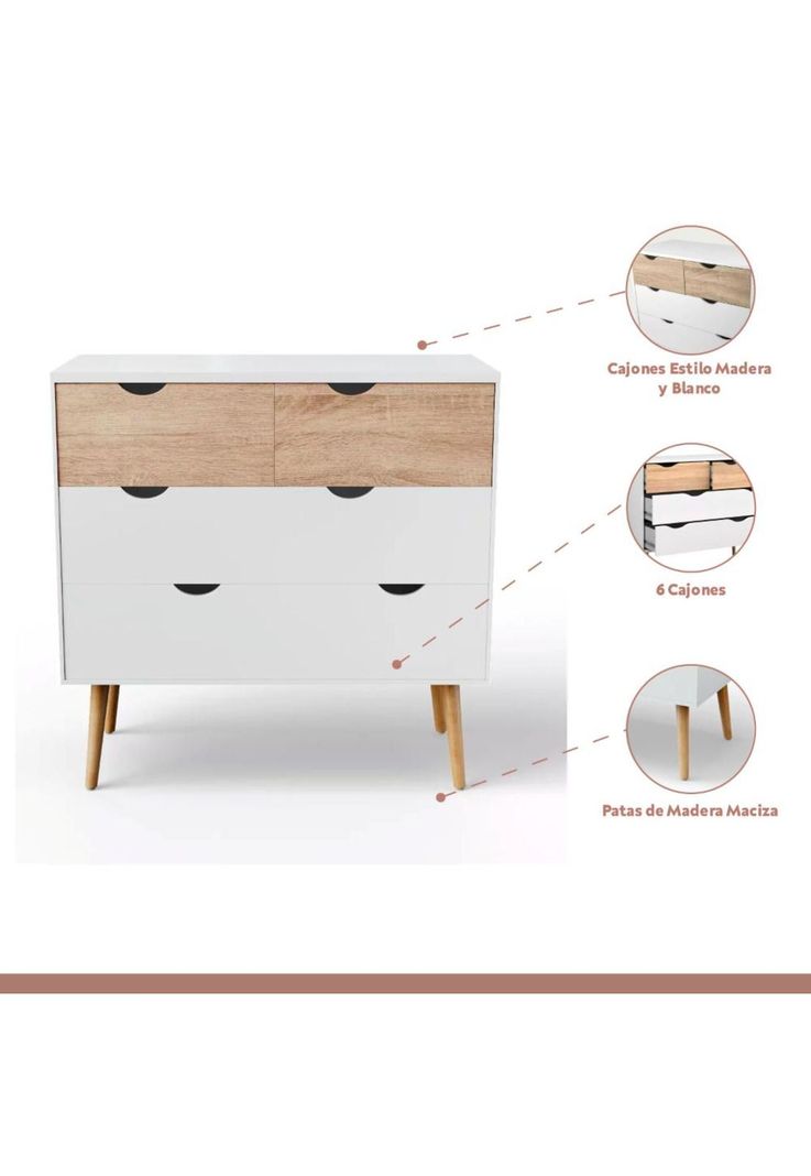 Cómoda 6 cajones blanca madera MDF-2