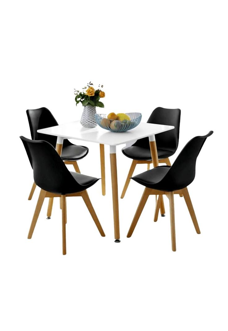 Comedor Mesa Eames Cuadrada Blanca + 4 Sillas Tulip Negras-0